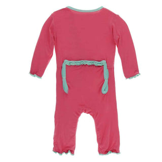 KicKee Pants Solid Muffin Ruffle Coverall with Zipper - Red Ginger with Glass