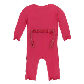 KicKee Pants Solid Muffin Ruffle Coverall with Zipper - Red Ginger