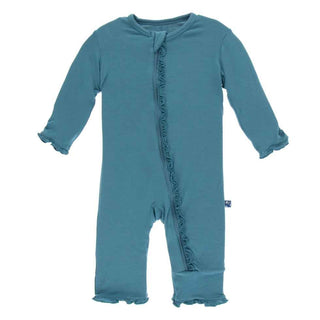 KicKee Pants Solid Muffin Ruffle Coverall with Zipper - Seagrass