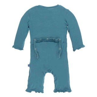 KicKee Pants Solid Muffin Ruffle Coverall with Zipper - Seagrass