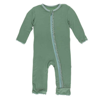 KicKee Pants Solid Muffin Ruffle Coverall with Zipper - Shore with Spring Sky