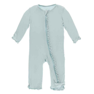 KicKee Pants Solid Muffin Ruffle Coverall with Zipper - Spring Sky