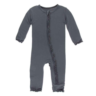 KicKee Pants Solid Muffin Ruffle Coverall with Zipper - Stone