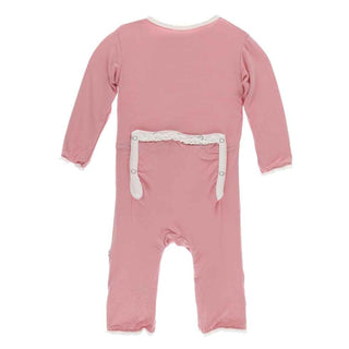 KicKee Pants Solid Muffin Ruffle Coverall with Zipper - Strawberry with Natural