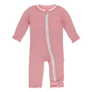 KicKee Pants Solid Muffin Ruffle Coverall with Zipper - Strawberry with Natural