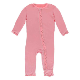 KicKee Pants Solid Muffin Ruffle Coverall with Zipper - Strawberry