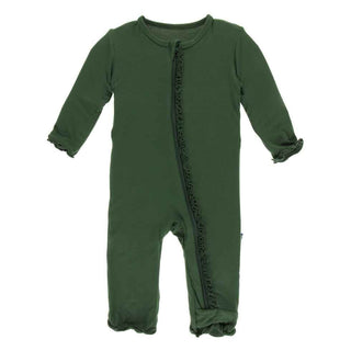 KicKee Pants Solid Muffin Ruffle Coverall with Zipper - Topiary