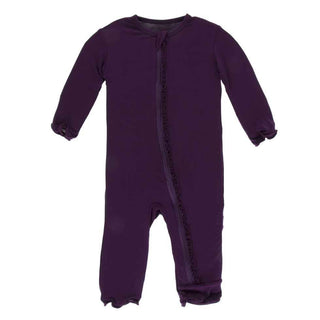 KicKee Pants Solid Muffin Ruffle Coverall with Zipper - Wine Grapes