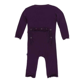 KicKee Pants Solid Muffin Ruffle Coverall with Zipper - Wine Grapes