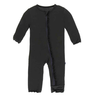 KicKee Pants Solid Muffin Ruffle Coverall with Zipper - Zebra