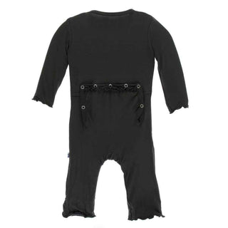 Solid Bamboo Muffin Ruffle Coverall with Zipper - Zebra Baby & Toddler Sleepwear