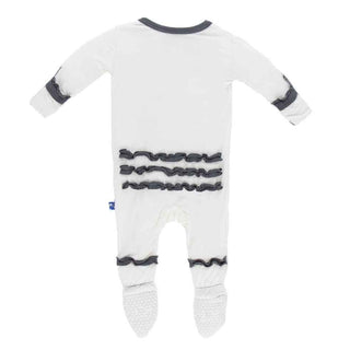 Solid Bamboo Muffin Ruffle Footie with Snaps, Natural with Stone Baby & Toddler Sleepwear