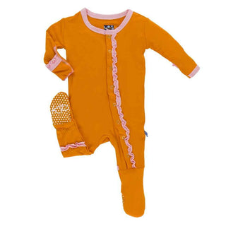 KicKee Pants Solid Muffin Ruffle Footie, Sunset with Lotus