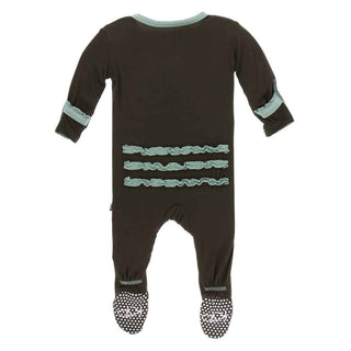 KicKee Pants Solid Muffin Ruffle Footie with Snaps - Bark with Shore