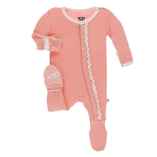 KicKee Pants Solid Muffin Ruffle Footie with Snaps - Blush with Macaroon