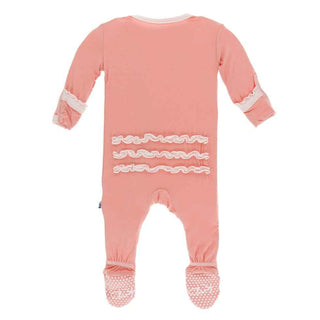 KicKee Pants Solid Muffin Ruffle Footie with Snaps - Blush with Macaroon