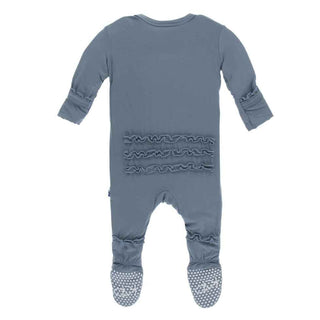 KicKee Pants Solid Muffin Ruffle Footie with Snaps - Dusty Sky