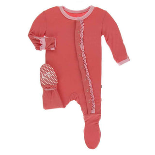 KicKee Pants Solid Muffin Ruffle Footie with Snaps - English Rose with Lotus