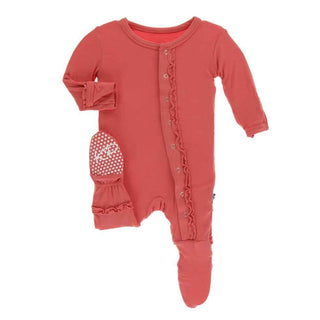 KicKee Pants Solid Muffin Ruffle Footie with Snaps - English Rose