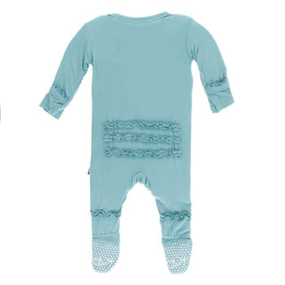 KicKee Pants Solid Muffin Ruffle Footie with Snaps - Glacier
