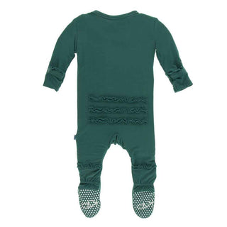 KicKee Pants Solid Muffin Ruffle Footie with Snaps - Ivy