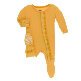 KicKee Pants Solid Muffin Ruffle Footie with Snaps - Marigold