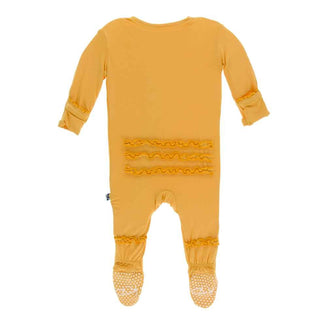 KicKee Pants Solid Muffin Ruffle Footie with Snaps - Marigold