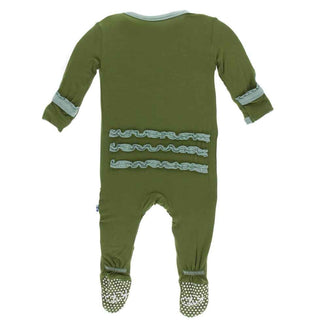 KicKee Pants Solid Muffin Ruffle Footie with Snaps - Moss with Shore