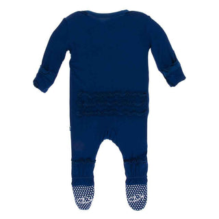 KicKee Pants Solid Muffin Ruffle Footie with Snaps - Navy
