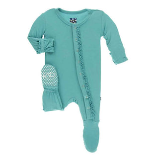 KicKee Pants Solid Muffin Ruffle Footie with Snaps - Neptune