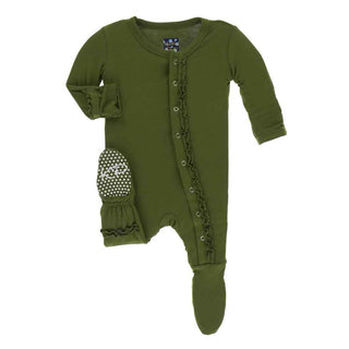 KicKee Pants Solid Muffin Ruffle Footie with Snaps - Pesto