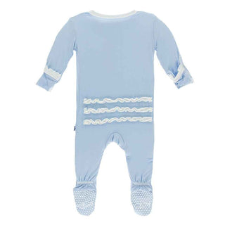 KicKee Pants Solid Muffin Ruffle Footie with Snaps - Pond with Natural