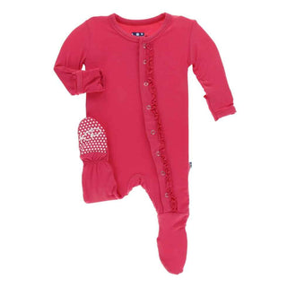 KicKee Pants Solid Muffin Ruffle Footie with Snaps - Red Ginger