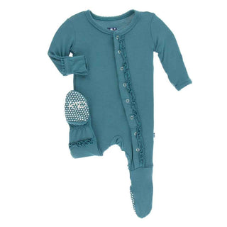 KicKee Pants Solid Muffin Ruffle Footie with Snaps - Seagrass