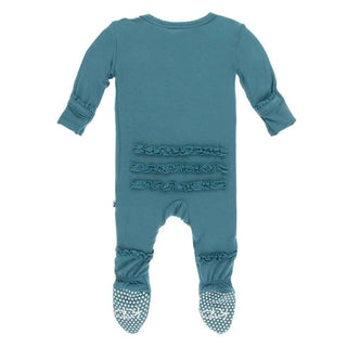KicKee Pants Solid Muffin Ruffle Footie with Snaps - Seagrass