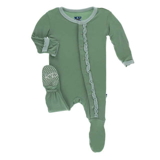 KicKee Pants Solid Muffin Ruffle Footie with Snaps - Shore with Spring Sky