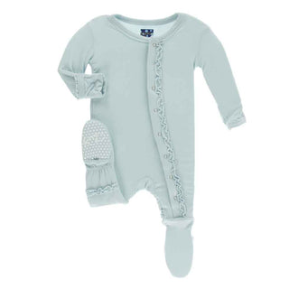 KicKee Pants Solid Muffin Ruffle Footie with Snaps - Spring Sky