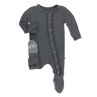 KicKee Pants Solid Muffin Ruffle Footie with Snaps - Stone