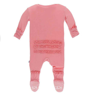 KicKee Pants Solid Muffin Ruffle Footie with Snaps - Strawberry