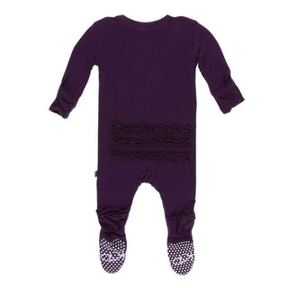 KicKee Pants Solid Muffin Ruffle Footie with Snaps - Wine Grapes