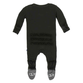 Solid Bamboo Muffin Ruffle Footie with Snaps - Zebra Baby & Toddler Sleepwear