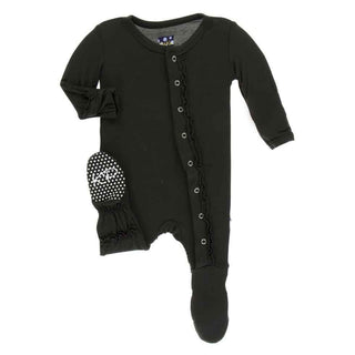 Solid Bamboo Muffin Ruffle Footie with Snaps - Zebra Baby & Toddler Sleepwear