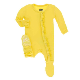 KicKee Pants Solid Muffin Ruffle Footie with Snaps - Zest