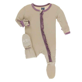 KicKee Pants Solid Muffin Ruffle Footie with Zipper - Burlap with Pegasus