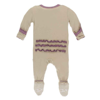 KicKee Pants Solid Muffin Ruffle Footie with Zipper - Burlap with Pegasus