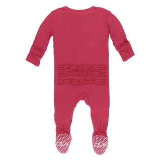KicKee Pants Solid Muffin Ruffle Footie with Zipper EH - Flag Red