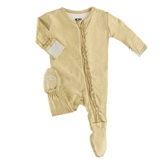 KicKee Pants Solid Muffin Ruffle Footie with Zipper EH - Rich Gold