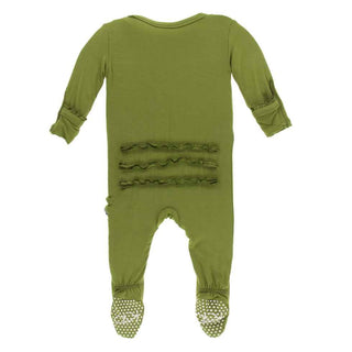 KicKee Pants Solid Muffin Ruffle Footie with Zipper - Grasshopper