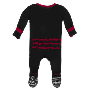 KicKee Pants Solid Muffin Ruffle Footie with Zipper - Midnight with Crimson WC20