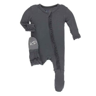 Solid Bamboo Muffin Ruffle Footie with Zipper - Stone Baby & Toddler Sleepwear
